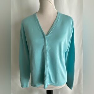 Faconnable Cardigan Sweater Womens Large Cotton Blend Button Up Long Sleeve Blue